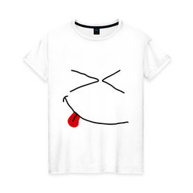 Женская футболка хлопок с принтом Смайл ржунемогу в Петрозаводске, 100% хлопок | прямой крой, круглый вырез горловины, длина до линии бедер, слегка спущенное плечо | smile | смайл | смайлик | улыбка | улыбочка | язык