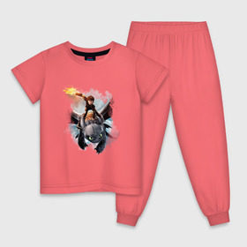 Детская пижама хлопок с принтом Как приручить дракона в Петрозаводске, 100% хлопок |  брюки и футболка прямого кроя, без карманов, на брюках мягкая резинка на поясе и по низу штанин
 | дракон | как приручить дракона | мультфильм