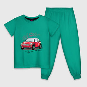 Детская пижама хлопок с принтом Mini Cooper в Петрозаводске, 100% хлопок |  брюки и футболка прямого кроя, без карманов, на брюках мягкая резинка на поясе и по низу штанин
 | Тематика изображения на принте: mini cooper | автомобиль | машина | мини купер | миникупер
