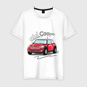 Мужская футболка хлопок с принтом Mini Cooper в Петрозаводске, 100% хлопок | прямой крой, круглый вырез горловины, длина до линии бедер, слегка спущенное плечо. | mini cooper | автомобиль | машина | мини купер | миникупер