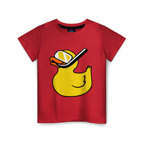 Детская футболка хлопок с принтом Утенок пловец в Петрозаводске, 100% хлопок | круглый вырез горловины, полуприлегающий силуэт, длина до линии бедер | акваланг | водолаз | пловец | утенок | утка | утя