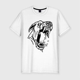 Мужская футболка премиум с принтом Злая собака в Петрозаводске, 92% хлопок, 8% лайкра | приталенный силуэт, круглый вырез ворота, длина до линии бедра, короткий рукав | злая | злой | оскал | пасть | пес | собака