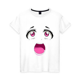Женская футболка хлопок с принтом Лицо аниме в Петрозаводске, 100% хлопок | прямой крой, круглый вырез горловины, длина до линии бедер, слегка спущенное плечо | анимэ | глаза | испуг | лицо | милое | седзе