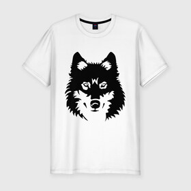 Мужская футболка премиум с принтом Северный волк в Петрозаводске, 92% хлопок, 8% лайкра | приталенный силуэт, круглый вырез ворота, длина до линии бедра, короткий рукав | волк | голова | север
