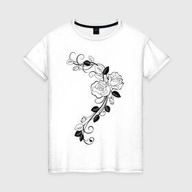 Женская футболка хлопок с принтом Розы в Петрозаводске, 100% хлопок | прямой крой, круглый вырез горловины, длина до линии бедер, слегка спущенное плечо | букет | ветвь | розы цветы