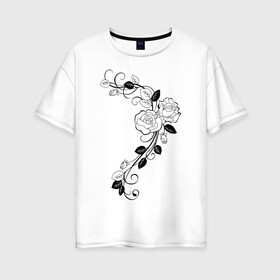 Женская футболка хлопок Oversize с принтом Розы в Петрозаводске, 100% хлопок | свободный крой, круглый ворот, спущенный рукав, длина до линии бедер
 | букет | ветвь | розы цветы