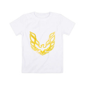 Детская футболка хлопок с принтом Золотой феникс в Петрозаводске, 100% хлопок | круглый вырез горловины, полуприлегающий силуэт, длина до линии бедер | Тематика изображения на принте: крылья