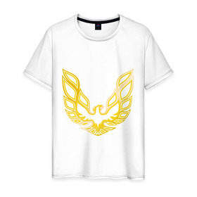 Мужская футболка хлопок с принтом Золотой феникс в Петрозаводске, 100% хлопок | прямой крой, круглый вырез горловины, длина до линии бедер, слегка спущенное плечо. | крылья