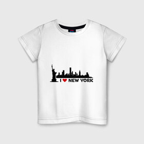 Детская футболка хлопок с принтом I love NY (панорама) в Петрозаводске, 100% хлопок | круглый вырез горловины, полуприлегающий силуэт, длина до линии бедер | i | love | new | york | город | йорк | люблю | нью | панорама | свобода | статуя | я