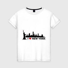 Женская футболка хлопок с принтом I love NY (панорама) в Петрозаводске, 100% хлопок | прямой крой, круглый вырез горловины, длина до линии бедер, слегка спущенное плечо | i | love | new | york | город | йорк | люблю | нью | панорама | свобода | статуя | я