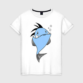 Женская футболка хлопок с принтом Зубастая рыба в Петрозаводске, 100% хлопок | прямой крой, круглый вырез горловины, длина до линии бедер, слегка спущенное плечо | акула | злая | зубы | рыба