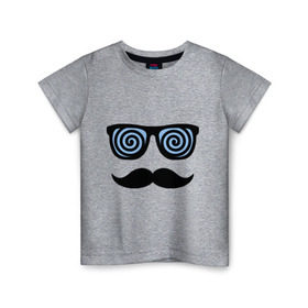 Детская футболка хлопок с принтом Гипноз в Петрозаводске, 100% хлопок | круглый вырез горловины, полуприлегающий силуэт, длина до линии бедер | гипноз | очки | роговые | спираль | усы | хипстер