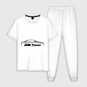 Мужская пижама хлопок с принтом M power в Петрозаводске, 100% хлопок | брюки и футболка прямого кроя, без карманов, на брюках мягкая резинка на поясе и по низу штанин
 | bmw | joy | toplanding | авто | бмв | бренд | бэха | логотип