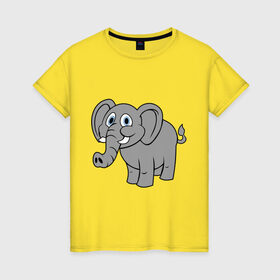 Женская футболка хлопок с принтом Милый слоник в Петрозаводске, 100% хлопок | прямой крой, круглый вырез горловины, длина до линии бедер, слегка спущенное плечо | слон