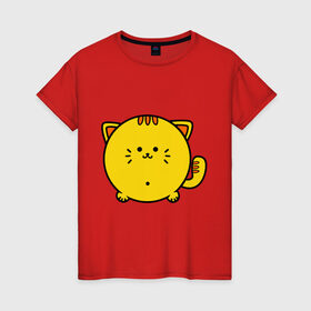 Женская футболка хлопок с принтом Пухлый котик в Петрозаводске, 100% хлопок | прямой крой, круглый вырез горловины, длина до линии бедер, слегка спущенное плечо | 