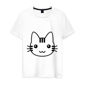 Мужская футболка хлопок с принтом Няшная киса в Петрозаводске, 100% хлопок | прямой крой, круглый вырез горловины, длина до линии бедер, слегка спущенное плечо. | киса | кот | кошка | милый | нэко | няшный | японский