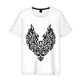Мужская футболка хлопок с принтом Огненный феникс в Петрозаводске, 100% хлопок | прямой крой, круглый вырез горловины, длина до линии бедер, слегка спущенное плечо. | возрождение | огонь | пепел | птица | феникс