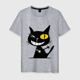 Мужская футболка хлопок с принтом Хитрый улыбчивый кот в Петрозаводске, 100% хлопок | прямой крой, круглый вырез горловины, длина до линии бедер, слегка спущенное плечо. | 