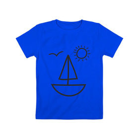 Детская футболка хлопок с принтом Настроение - море в Петрозаводске, 100% хлопок | круглый вырез горловины, полуприлегающий силуэт, длина до линии бедер | корабль | лицо | лодка | море | настроение | парус | птица | рожица | солнце | улыбка | чайка | яхта