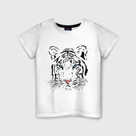 Детская футболка хлопок с принтом Белый тигр в Петрозаводске, 100% хлопок | круглый вырез горловины, полуприлегающий силуэт, длина до линии бедер | Тематика изображения на принте: белый | голова | красивый | редкий | тигр