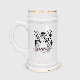 Кружка пивная с принтом Белый тигр в Петрозаводске,  керамика (Материал выдерживает высокую температуру, стоит избегать резкого перепада температур) |  объем 630 мл | белый | голова | красивый | редкий | тигр