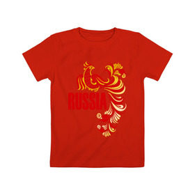 Детская футболка хлопок с принтом Россия в Петрозаводске, 100% хлопок | круглый вырез горловины, полуприлегающий силуэт, длина до линии бедер | жар | золотая | металл | патриот | птица | россия | русский