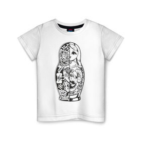 Детская футболка хлопок с принтом Матрешка в Петрозаводске, 100% хлопок | круглый вырез горловины, полуприлегающий силуэт, длина до линии бедер | кукла | матрешка | пружины | разрез | россия | русский | шестеренки. механизм