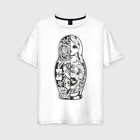 Женская футболка хлопок Oversize с принтом Матрешка в Петрозаводске, 100% хлопок | свободный крой, круглый ворот, спущенный рукав, длина до линии бедер
 | кукла | матрешка | пружины | разрез | россия | русский | шестеренки. механизм