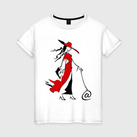 Женская футболка хлопок с принтом Дама с собачкой в Петрозаводске, 100% хлопок | прямой крой, круглый вырез горловины, длина до линии бедер, слегка спущенное плечо | 