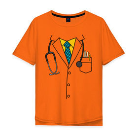 Мужская футболка хлопок Oversize с принтом Халат врача в Петрозаводске, 100% хлопок | свободный крой, круглый ворот, “спинка” длиннее передней части | врач | врачам | доктор | докторам | костюм врача | медик | медикам | стетоскоп | халат врача