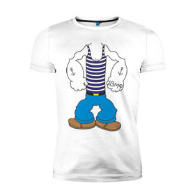 Мужская футболка премиум с принтом Костюм морячка в Петрозаводске, 92% хлопок, 8% лайкра | приталенный силуэт, круглый вырез ворота, длина до линии бедра, короткий рукав | вмф | военно морской флот | морской флот | моряк | морячок | якорь