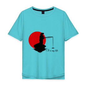 Мужская футболка хлопок Oversize с принтом Японская ночная рыбалка в Петрозаводске, 100% хлопок | свободный крой, круглый ворот, “спинка” длиннее передней части | Тематика изображения на принте: fishermen | жизнь | рыба | рыбак | рыбалка | солнце | туризм | удочка | укаи | япония