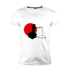 Мужская футболка премиум с принтом Японская ночная рыбалка в Петрозаводске, 92% хлопок, 8% лайкра | приталенный силуэт, круглый вырез ворота, длина до линии бедра, короткий рукав | fishermen | жизнь | рыба | рыбак | рыбалка | солнце | туризм | удочка | укаи | япония