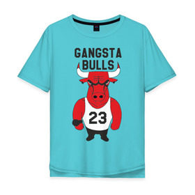 Мужская футболка хлопок Oversize с принтом Gangsta Bulls в Петрозаводске, 100% хлопок | свободный крой, круглый ворот, “спинка” длиннее передней части | bulls | chicago | gangsta | бык | гангстер | чикаго