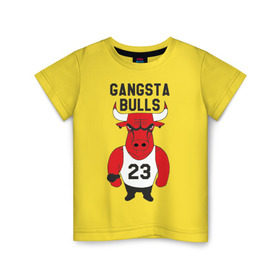 Детская футболка хлопок с принтом Gangsta Bulls в Петрозаводске, 100% хлопок | круглый вырез горловины, полуприлегающий силуэт, длина до линии бедер | bulls | chicago | gangsta | бык | гангстер | чикаго
