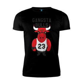 Мужская футболка премиум с принтом Gangsta Bulls в Петрозаводске, 92% хлопок, 8% лайкра | приталенный силуэт, круглый вырез ворота, длина до линии бедра, короткий рукав | Тематика изображения на принте: bulls | chicago | gangsta | бык | гангстер | чикаго