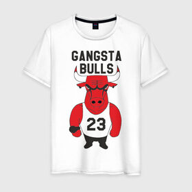 Мужская футболка хлопок с принтом Gangsta Bulls в Петрозаводске, 100% хлопок | прямой крой, круглый вырез горловины, длина до линии бедер, слегка спущенное плечо. | bulls | chicago | gangsta | бык | гангстер | чикаго