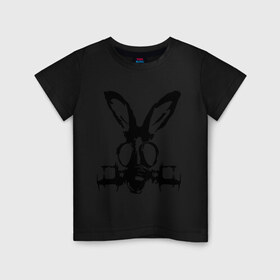 Детская футболка хлопок с принтом Заяц в противогазе в Петрозаводске, 100% хлопок | круглый вырез горловины, полуприлегающий силуэт, длина до линии бедер | заяц | кролик | осел | противогаз | респиратор | уши