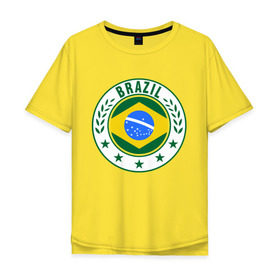 Мужская футболка хлопок Oversize с принтом Brazil - Бразилия ЧМ-2014 в Петрозаводске, 100% хлопок | свободный крой, круглый ворот, “спинка” длиннее передней части | бразилия