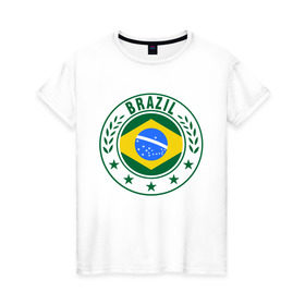 Женская футболка хлопок с принтом Brazil - Бразилия ЧМ-2014 в Петрозаводске, 100% хлопок | прямой крой, круглый вырез горловины, длина до линии бедер, слегка спущенное плечо | бразилия