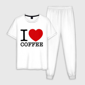 Мужская пижама хлопок с принтом I love coffee в Петрозаводске, 100% хлопок | брюки и футболка прямого кроя, без карманов, на брюках мягкая резинка на поясе и по низу штанин
 | coffee | heart | love | кофе | люблю | сердце