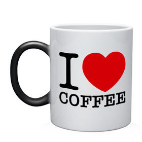 Кружка хамелеон с принтом I love coffee в Петрозаводске, керамика | меняет цвет при нагревании, емкость 330 мл | coffee | heart | love | кофе | люблю | сердце