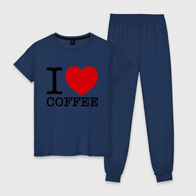 Женская пижама хлопок с принтом I love coffee в Петрозаводске, 100% хлопок | брюки и футболка прямого кроя, без карманов, на брюках мягкая резинка на поясе и по низу штанин | coffee | heart | love | кофе | люблю | сердце