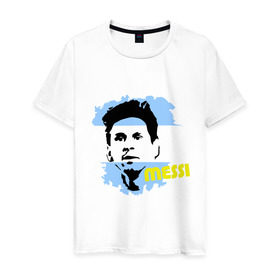 Мужская футболка хлопок с принтом Месси (Messi) в Петрозаводске, 100% хлопок | прямой крой, круглый вырез горловины, длина до линии бедер, слегка спущенное плечо. | argentina | football | lionel | messi | аргентина | футбол