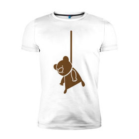 Мужская футболка премиум с принтом Мишутка суицидник в Петрозаводске, 92% хлопок, 8% лайкра | приталенный силуэт, круглый вырез ворота, длина до линии бедра, короткий рукав | виселица | медведь | мишка | петля | суицид