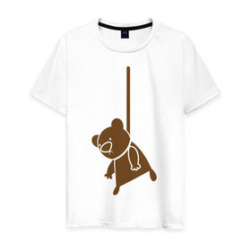 Мужская футболка хлопок с принтом Мишутка суицидник в Петрозаводске, 100% хлопок | прямой крой, круглый вырез горловины, длина до линии бедер, слегка спущенное плечо. | виселица | медведь | мишка | петля | суицид