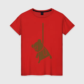 Женская футболка хлопок с принтом Мишутка суицидник в Петрозаводске, 100% хлопок | прямой крой, круглый вырез горловины, длина до линии бедер, слегка спущенное плечо | виселица | медведь | мишка | петля | суицид