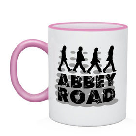 Кружка двухцветная с принтом Abbey Road в Петрозаводске, керамика | объем — 330 мл, диаметр — 80 мм. Цветная ручка и кайма сверху, в некоторых цветах — вся внутренняя часть | 