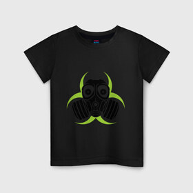 Детская футболка хлопок с принтом Радиация и противогаз в Петрозаводске, 100% хлопок | круглый вырез горловины, полуприлегающий силуэт, длина до линии бедер | Тематика изображения на принте: биологическая | опасность | противогаз | радиация | респиратор