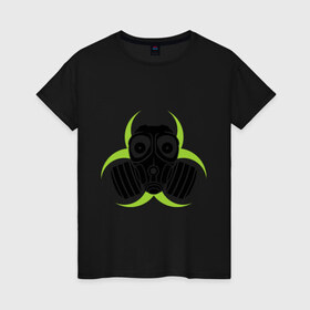 Женская футболка хлопок с принтом Радиация и противогаз в Петрозаводске, 100% хлопок | прямой крой, круглый вырез горловины, длина до линии бедер, слегка спущенное плечо | биологическая | опасность | противогаз | радиация | респиратор